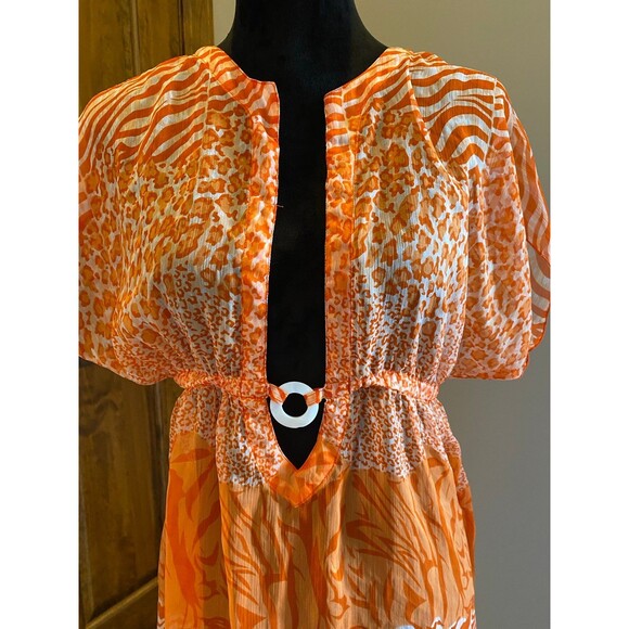 Peppermint Bay Swimsuit Coverup Women’s Medium Sheer Orange Animal Print Sexy - Picture 2 of 9